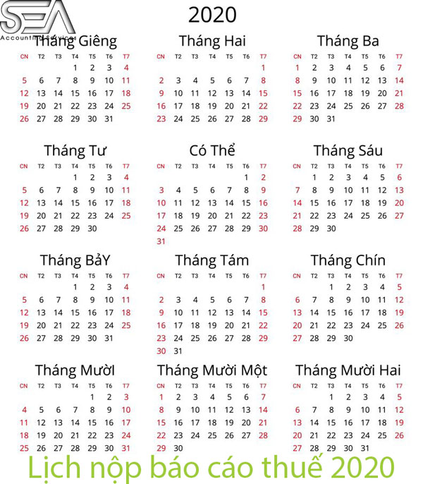 Lịch nộp báo cáo thuế 2020